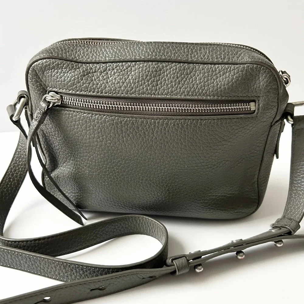 AllSaints Captain Crossbody Bag 100% Cow Leather Grey Small Adjustable Strap